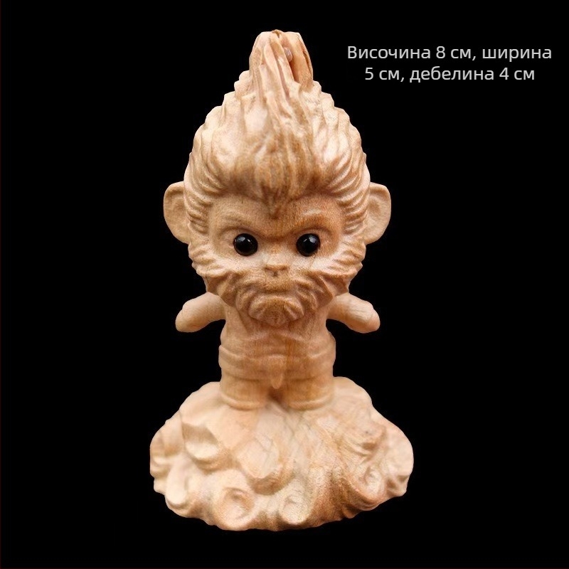 Monkey King от прасковено дърво, настолен декоративен елемент, дърворезба Sun Wukong