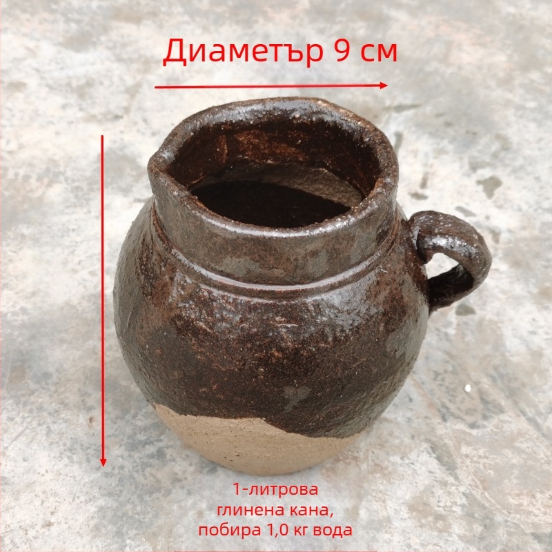 Традиционна глинена тенджера с глазура със снежни напуквания, 1-2 л, за супи, чай и яхнии