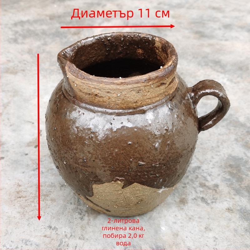 Традиционна глинена тенджера с глазура със снежни напуквания, 1-2 л, за супи, чай и яхнии