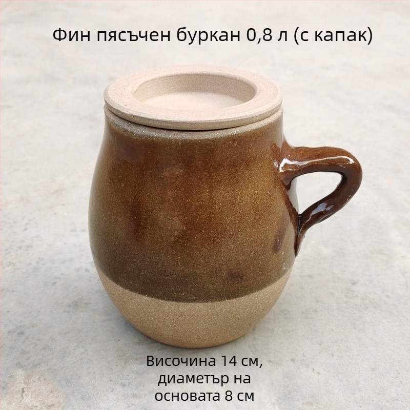 Традиционна глинена тенджера с глазура със снежни напуквания, 1-2 л, за супи, чай и яхнии