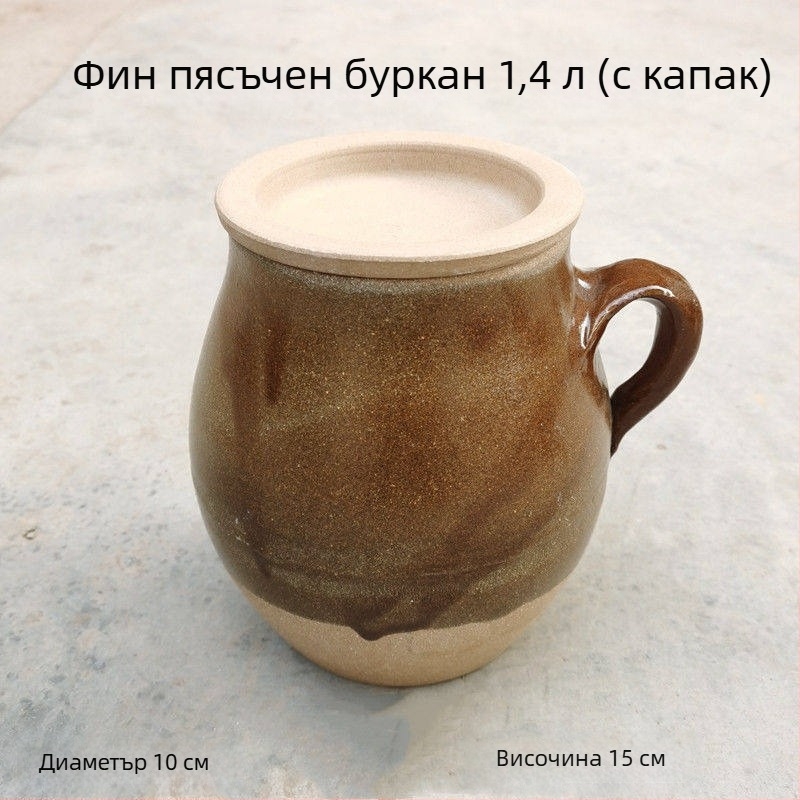 Традиционна глинена тенджера с глазура със снежни напуквания, 1-2 л, за супи, чай и яхнии