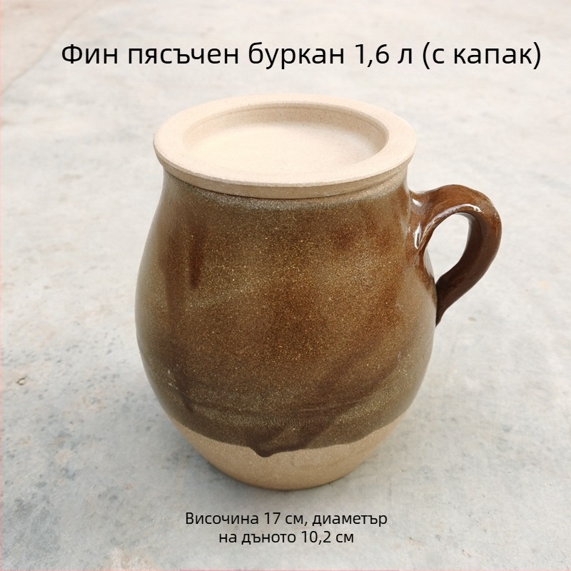 Традиционна глинена тенджера с глазура със снежни напуквания, 1-2 л, за супи, чай и яхнии