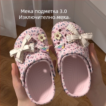 Детски обувки с флорална панделка и отвори, EVA, антихлъзгави и устойчиви на мирис, лято и море