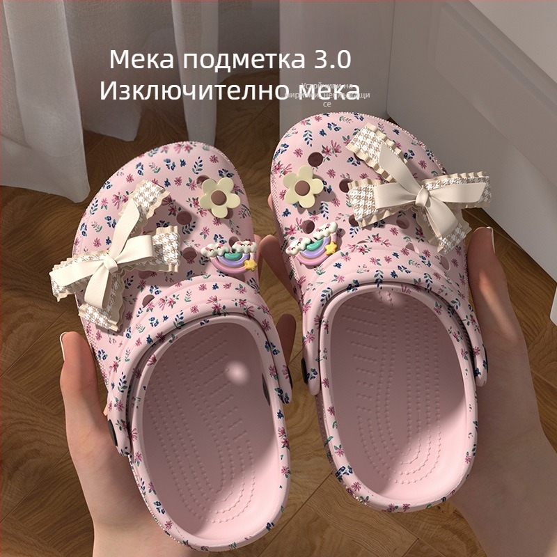 Детски обувки с флорална панделка и отвори, EVA, антихлъзгави и устойчиви на мирис, лято и море
