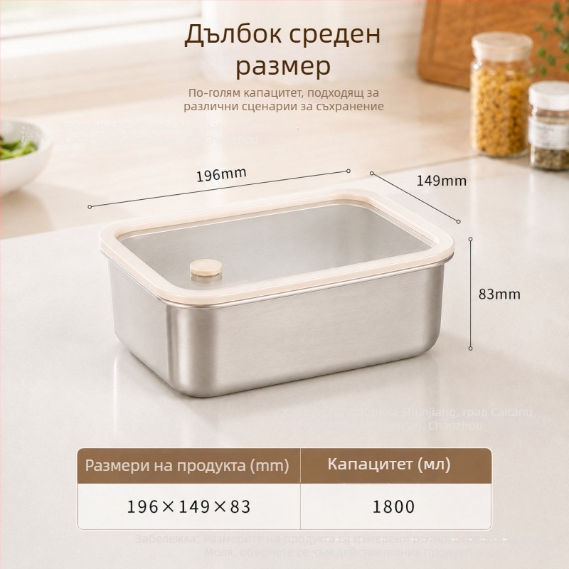 304 неръждаема стомана, кутия за свежест, съд за съхранение в хладилник, хранителна кутия със стъклен капак и силиконов уплътнител, кутия за обяд