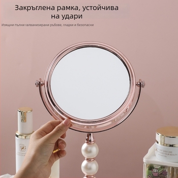 Европейски стил двустранно огледало за грим на бюро с перлена колона, 2x увеличение, висока дефиниция