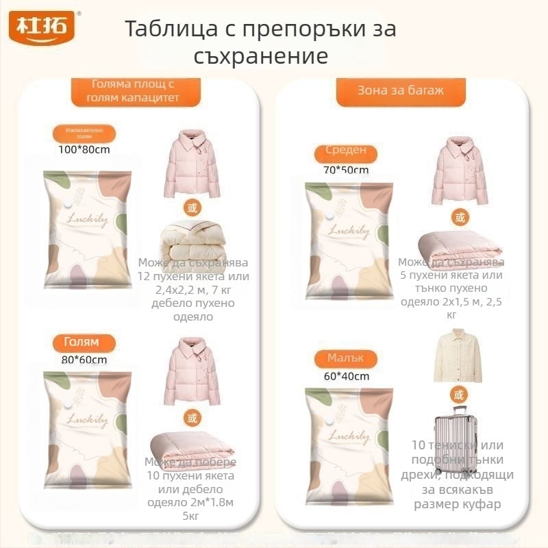 Вакуумна торба за компресия, удебелена, за съхранение на дрехи и одеяла, запечатана и влагоустойчива, подходяща за студентски общежития