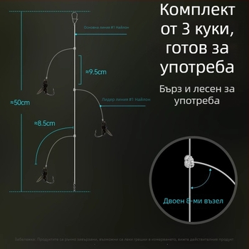 Комплект мухарски риболов: завързана линия, мухарски куки и примамки