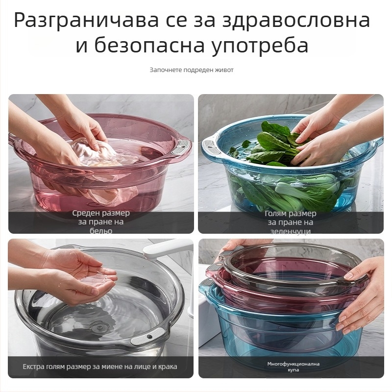 Голям кръгъл пластмасов умивалник за дома – миене на лицето, пране и крака