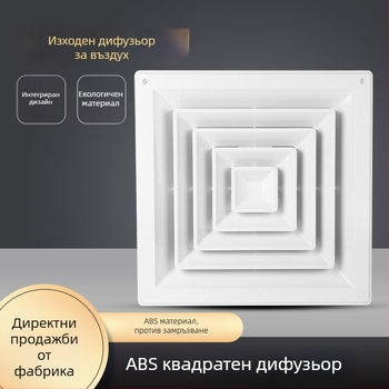 ABS квадратен дифузьор, пластмасов адаптер квадрат–до–кръг и регулируем клапан за таванна изходна решетка на централната климатизация