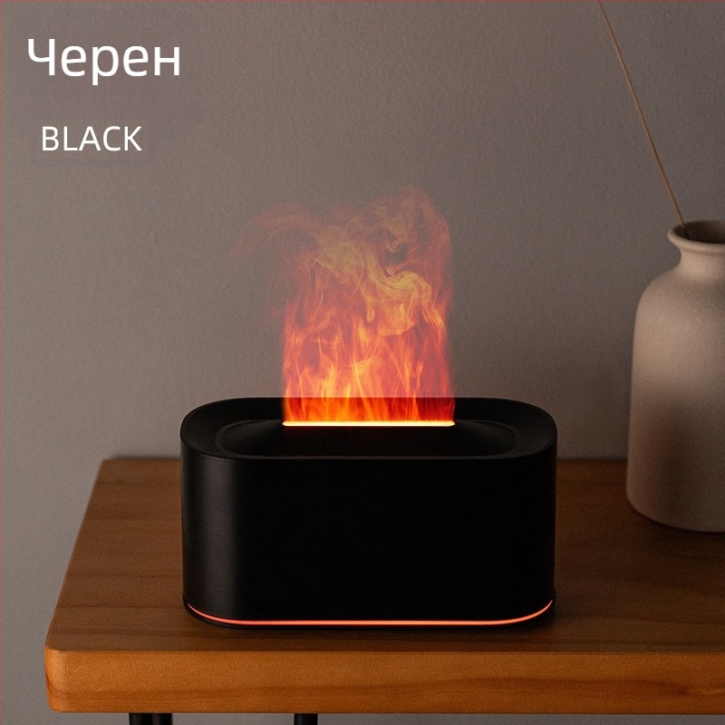 Огнен вдъхновен овлажнител, компактен настолен уред с имитация на пламък, цветна амбиентна светлина и интелигентен aromатизатор