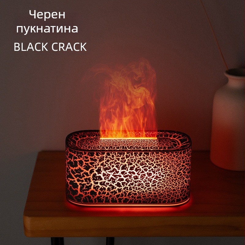 Огнен вдъхновен овлажнител, компактен настолен уред с имитация на пламък, цветна амбиентна светлина и интелигентен aromатизатор