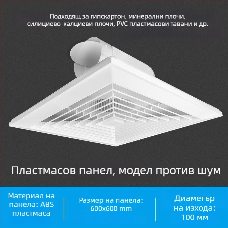 Интегриран таванен вентилатор за баня, 600x600, алуминиева облицовка и гипсокартон, 30x30