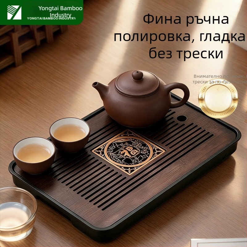 Бамбукова тава за чай с дренаж, комплект за Гонгфу чай