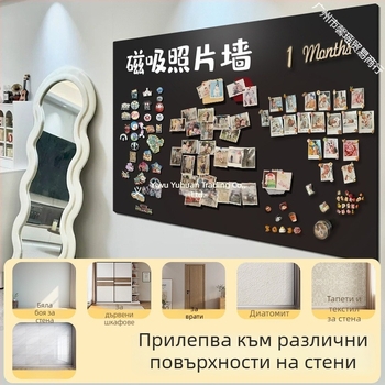 Безрамков двустранен стъклен магнитен панел за фотостена, дисплей за хладилник с магнити, табло и бял борд