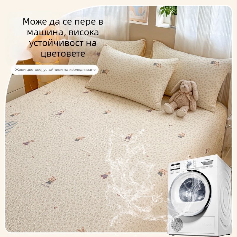 Дебела двойнослойна марля завивка за единично легло с калъфка, клас А, майчино-бебешки стандарт, флорална шарка, комплект от три части