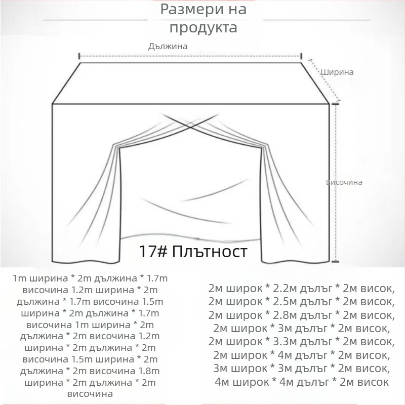 Студентска мрежа против комари за едно легло, с една врата, висока плътност, квадратен дизайн