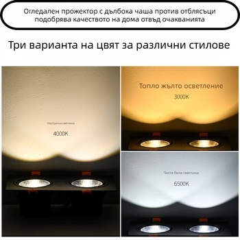 Двуглавен COB LED даунлайт със антиотражащ ефект, вграден, за магазини за облекло, дневни, спални, коридори и учебни стаи