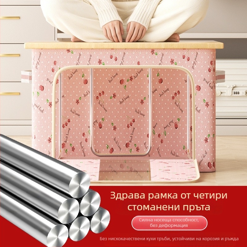 Розова кутия за съхранение на дрехи с принт череши, сгъваема от оксфорд плат, голям капацитет за завивки