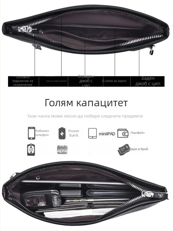 Мъжки клъч-чанта в стил плик, PVC, геометричен принт, бизнес пътуване, съвместима с 8-инчов лаптоп