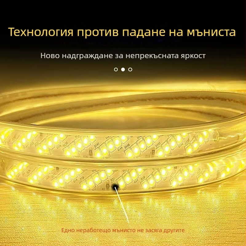 220V водоустойчива LED лента, 320 светодиода, висока яркост, диагонално разположени пет реда, вътрешно осветление