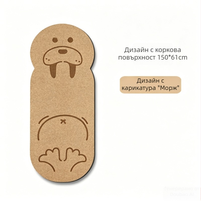 Детски йога мат от корк и каучук, антихлъзгащ се, амортизиращ и тих, с мультяшен дизайн