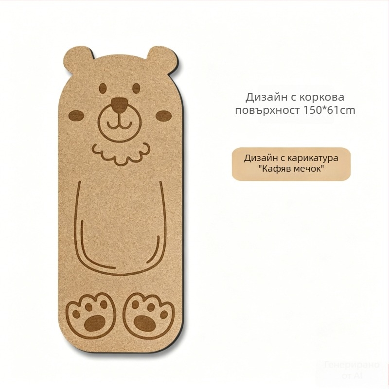 Детски йога мат от корк и каучук, антихлъзгащ се, амортизиращ и тих, с мультяшен дизайн