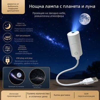 USB захранвана прожекционна лампа за нощно осветление с подменяема филмова леща, звездна и лунна проекция, компактна автомобилна амбиентна лампа