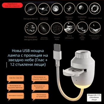 2026 нова настолна лампа за спалня, нощно светло с защита за очите, сменяеми стъклени панели, USB захранване, проекция на звездното небе