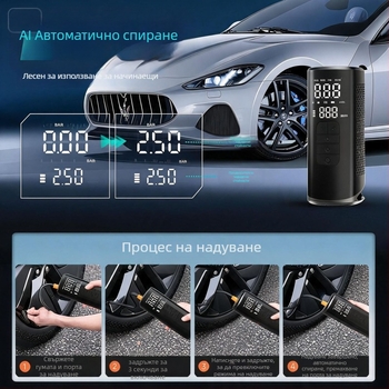 Безжична автомобилна помпа за гуми, преносима високопроизводителна помпа, високо налягане, USB зареждане, LED светлина, автоматично изключване