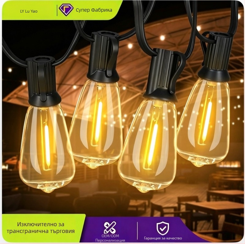 ST38 LED нишкови светлини с крушки – външни водоустойчиви пластмасови светлинни нишки за градина, къмпинг и украса за сватби и празници