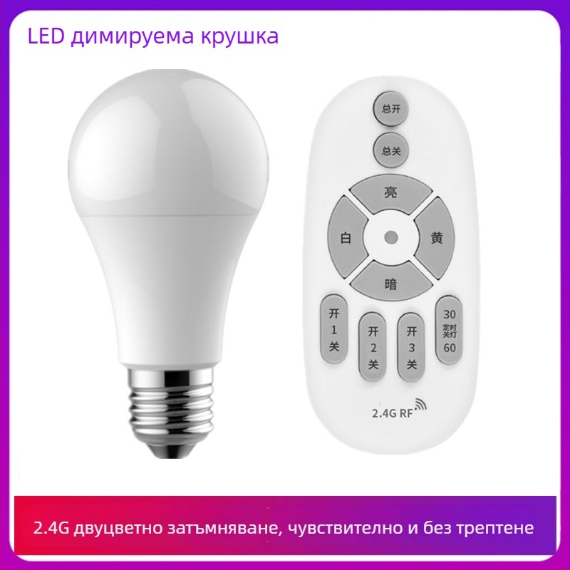 LED двойноцветна димерна лампа с 2.4G дистанционно, база E27, енергоспестяваща, защита на очите, настолна/нощна лампа за хотел
