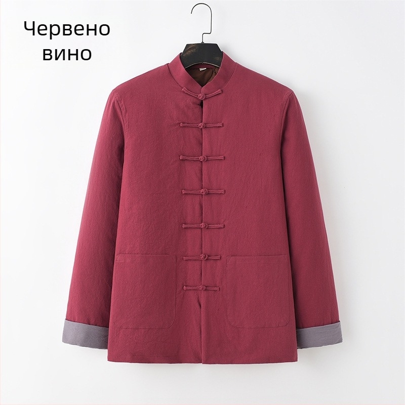 Зимно мъжко яке в стил Тан с памучна подплата, свободна кройка, китайски стил, топло и уютно