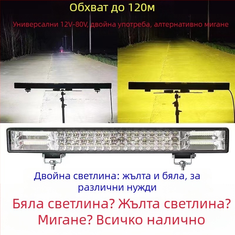 LED светлинна лента за автомобил с прожектор и бар светлина, 12–24V, висока яркост, дълги и къси светлини, мигащи