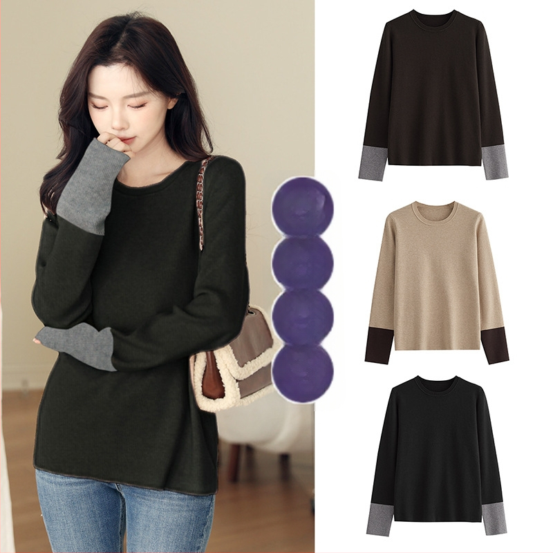 Nėščiųjų megztinis vidutinio ilgio, apvali kaklo iškirptė, ilgomis rankovėmis, akrilinis audinys su 50–70% nailono sudėtimi