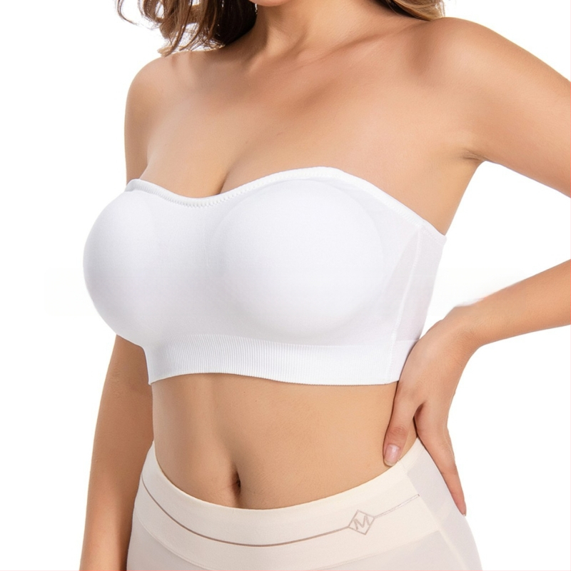 Be peties tube-top liemenėlė su nuimamomis petnešėlėmis, be vielos, be siūlių, pilnas puodelis, 95% nailonas