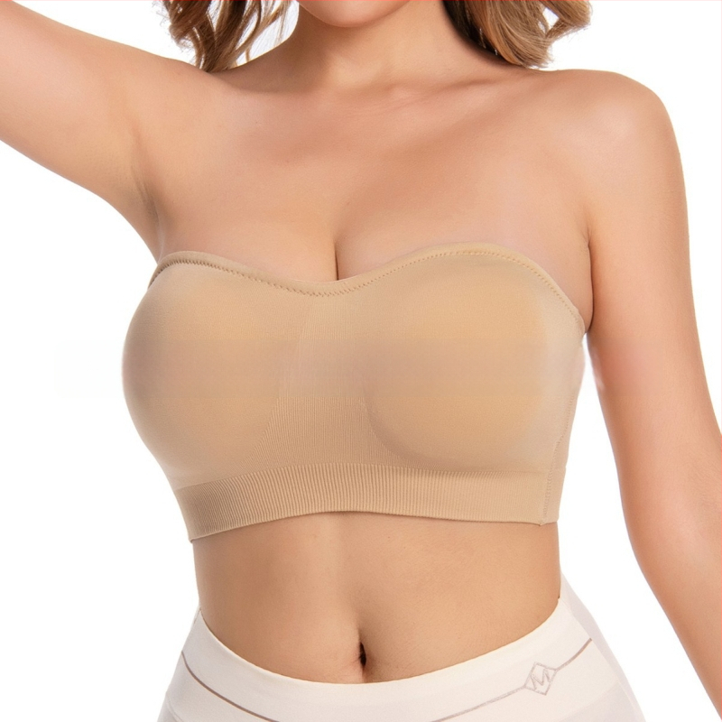 Be peties tube-top liemenėlė su nuimamomis petnešėlėmis, be vielos, be siūlių, pilnas puodelis, 95% nailonas