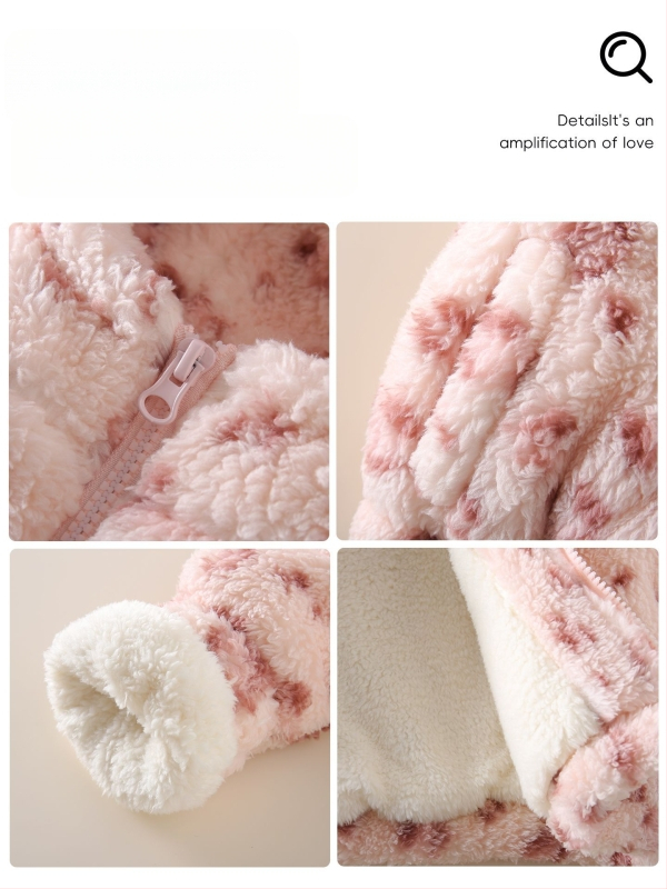 Miss Paula tüdrukutele fliisivooder kapuutsiga talvejakk leopardimustriga, pikkade varrukatega, tõmblukk, 1–3-aastastele