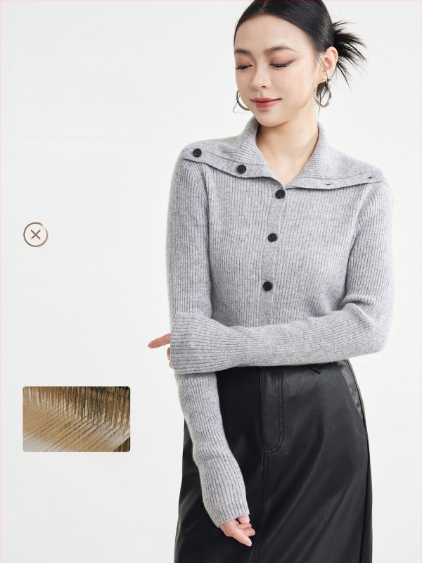 Naiste kardigan villasegu kašmiiriga, krae-lapel, pikkade varrukatega, sirge lõikega, talv 2025