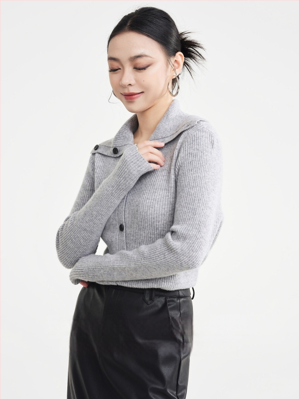 Naiste kardigan villasegu kašmiiriga, krae-lapel, pikkade varrukatega, sirge lõikega, talv 2025