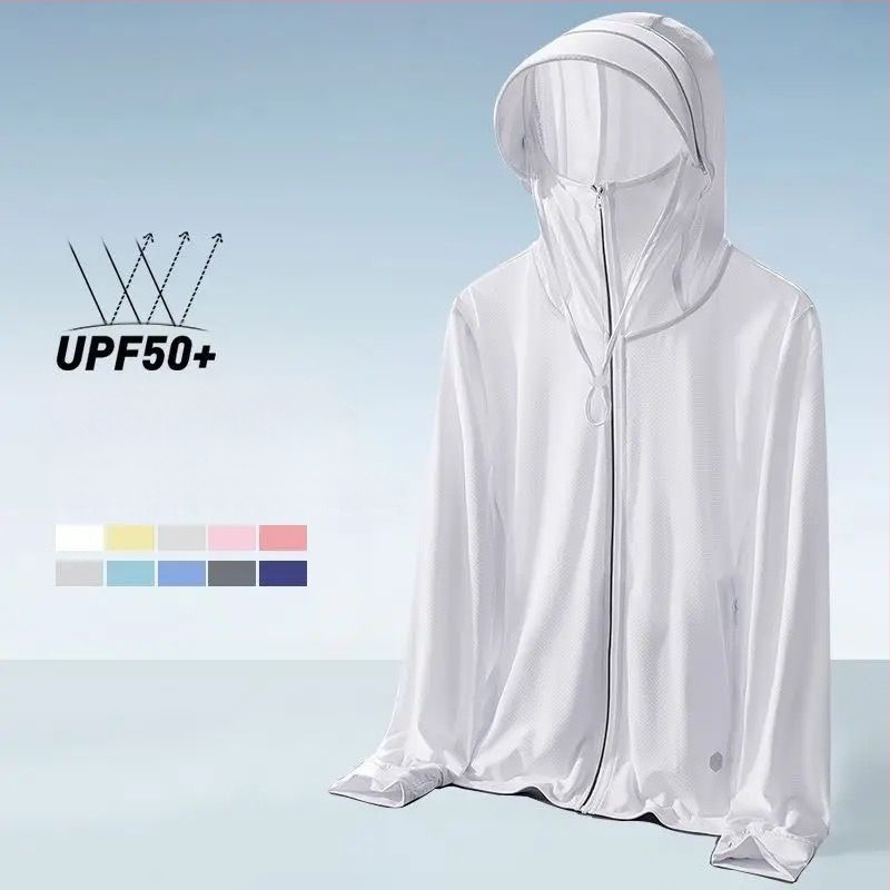 Unisex kapuutsiga suvine UV-kaitse jakk, õhuke Ice Silk hingav kangas, 80% polüester ja keemiliste kiudude segu, Korea stiil, eeslukustus, tridimensiooniline tasku