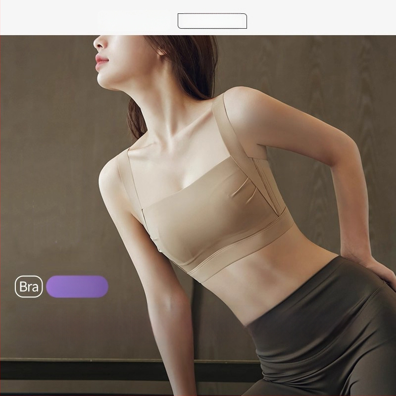 Õmblusteta spordirinnahoidja, ilma traadita, täis kauss, õhukesed vormitud kausid, toru-topp stiil, fikseeritud õlapaelad, tagant nelja rea konkslukuga