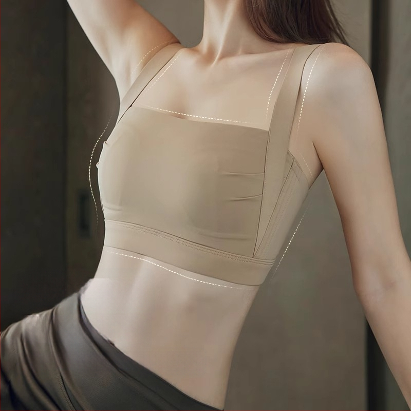 Õmblusteta spordirinnahoidja, ilma traadita, täis kauss, õhukesed vormitud kausid, toru-topp stiil, fikseeritud õlapaelad, tagant nelja rea konkslukuga