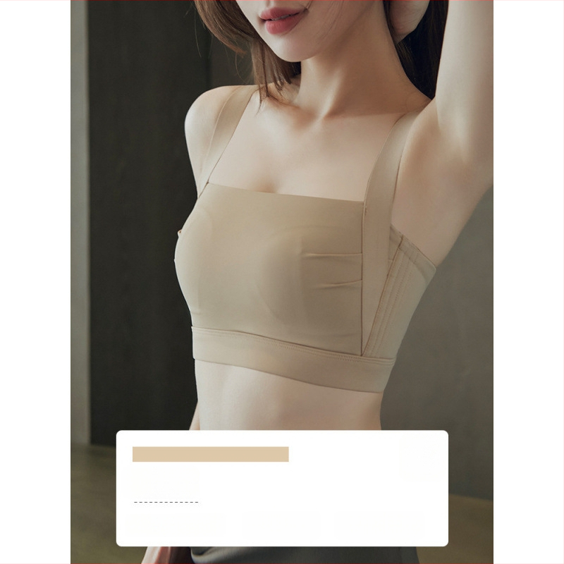 Õmblusteta spordirinnahoidja, ilma traadita, täis kauss, õhukesed vormitud kausid, toru-topp stiil, fikseeritud õlapaelad, tagant nelja rea konkslukuga