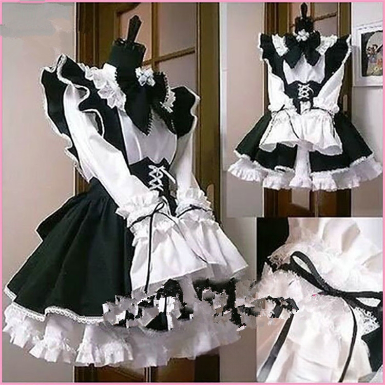 Maid cosplay kleit restoranidele ja kohvikutele tööks, jaapani anime stiilis (kangas: sünteetiline segu; peamine kangas: polüester; vooder: polüester; stiil: jaapani anime)