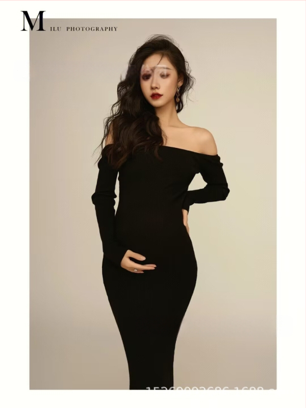 Raseduse fotosessiooni kleit, polüesterkangas, pikkade varrukatega, jaapani-korea vaba stiil