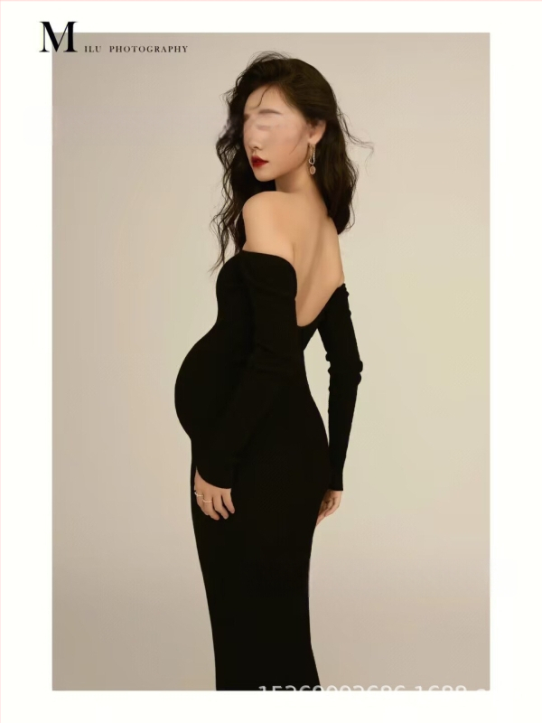 Raseduse fotosessiooni kleit, polüesterkangas, pikkade varrukatega, jaapani-korea vaba stiil