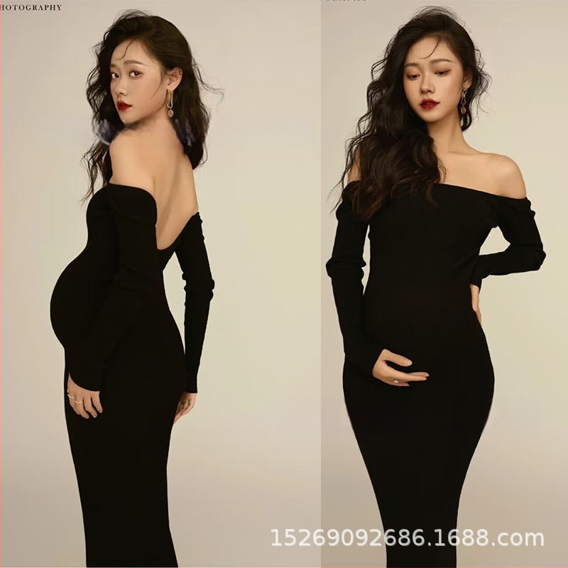 Raseduse fotosessiooni kleit, polüesterkangas, pikkade varrukatega, jaapani-korea vaba stiil