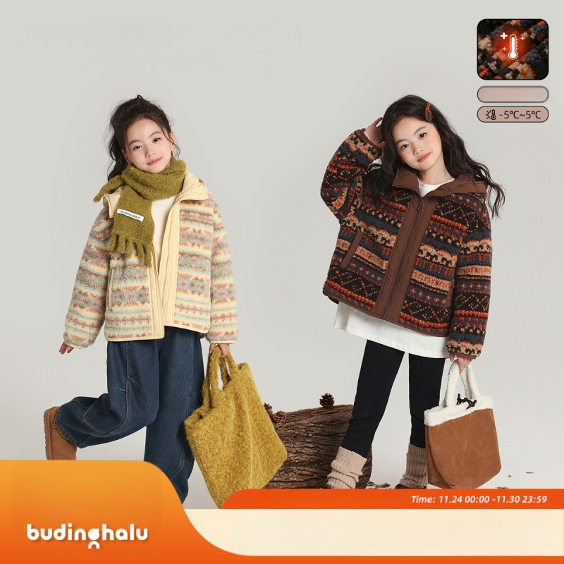 Tüdrukute fliis jope - välimaterjal: puuvill, vooder: polüester, pikad varrukad, keskmise pikkusega, talv 2025