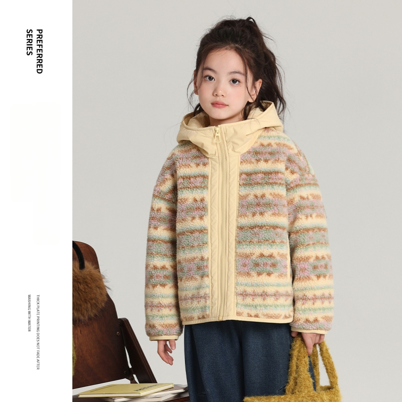 Tüdrukute fliis jope - välimaterjal: puuvill, vooder: polüester, pikad varrukad, keskmise pikkusega, talv 2025